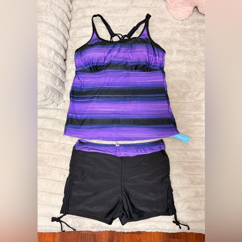 NWT purple & black Tankini Swimsuit Ladies Size XL